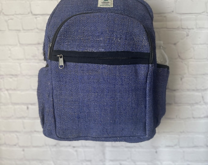 Handmade Blue Purple Hemp Backpack, Minimalist Travel Laptop Bag