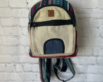 Mini Hemp Daypack Handmade in Nepal | Boho Festival Travel Bag | Eco Friendly Rucksack