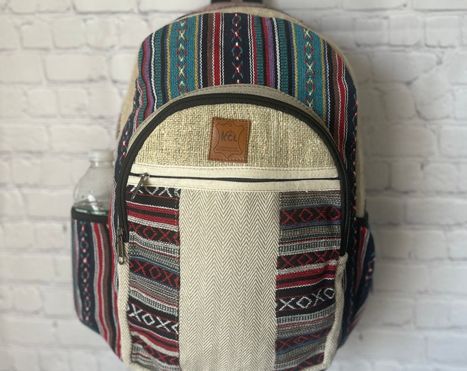 Handmade Hemp Backpack, Boho Ethnic Travel Bag, Eco Friendly Laptop Bag