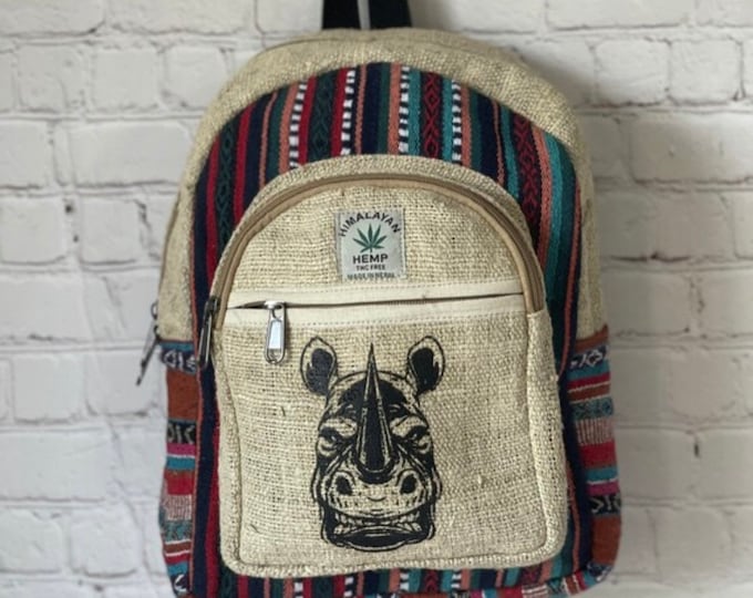 Rhino Printed Handmade Mini Hemp Backpack