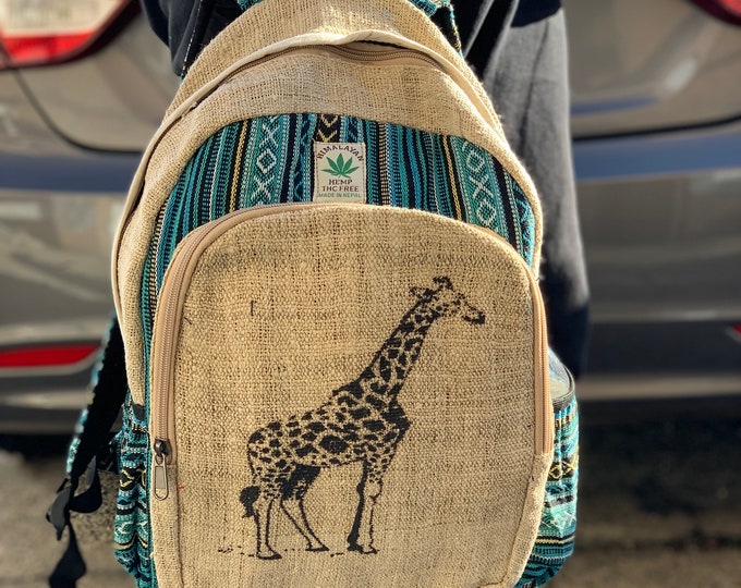 Hemp Backpack (Giraffe print)