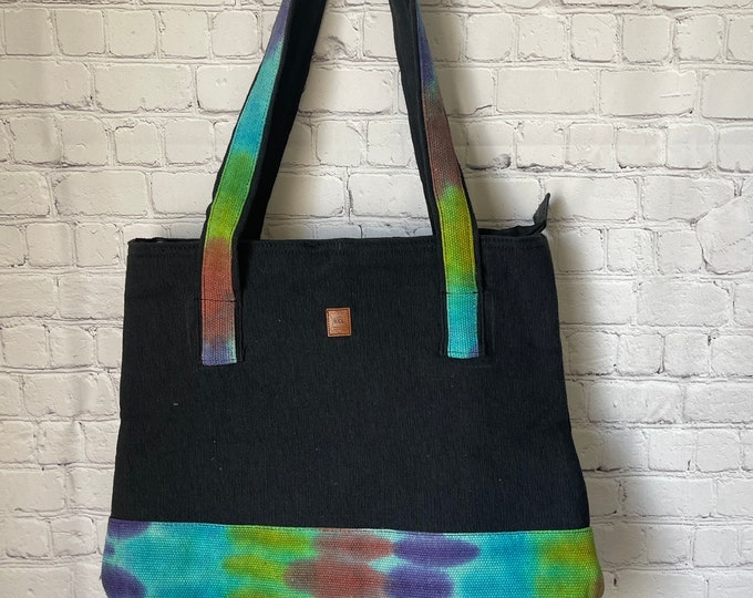 Black cotton Backpack with Tie-dye