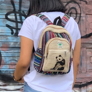 Handmade Panda Printed Hemp Backpack