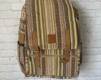 Beige Striped Laptop Backpack