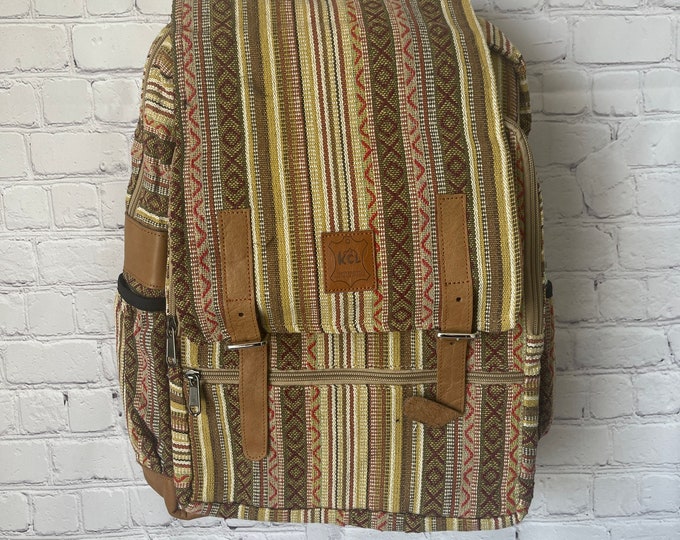Beige Striped Laptop Backpack