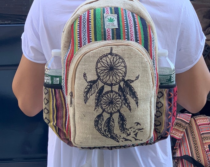 Handmade Hemp Backpack (Dream catcher Print)