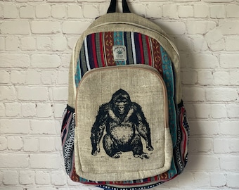 Gorilla Printed Handmade Hemp Backpack