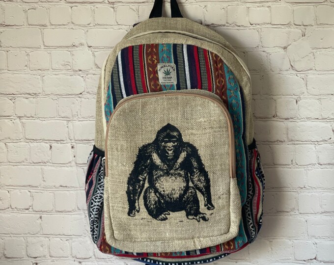 Gorilla Printed Handmade Hemp Backpack
