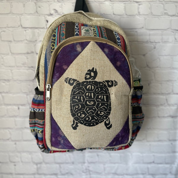 Turtle Printed Handmade Hemp Backpack