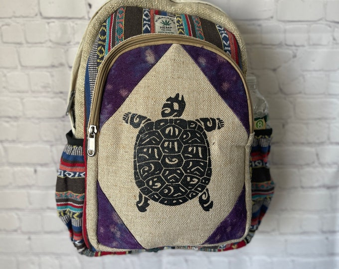 Turtle Printed Handmade Hemp Backpack