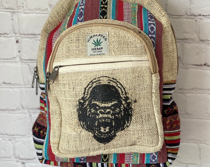 Gorilla Printed Handmade Mini Hemp Backpack