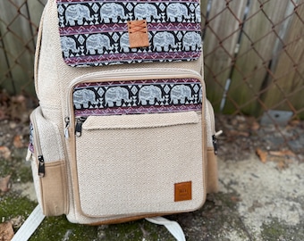 Elephant embroided Cotton Backpack