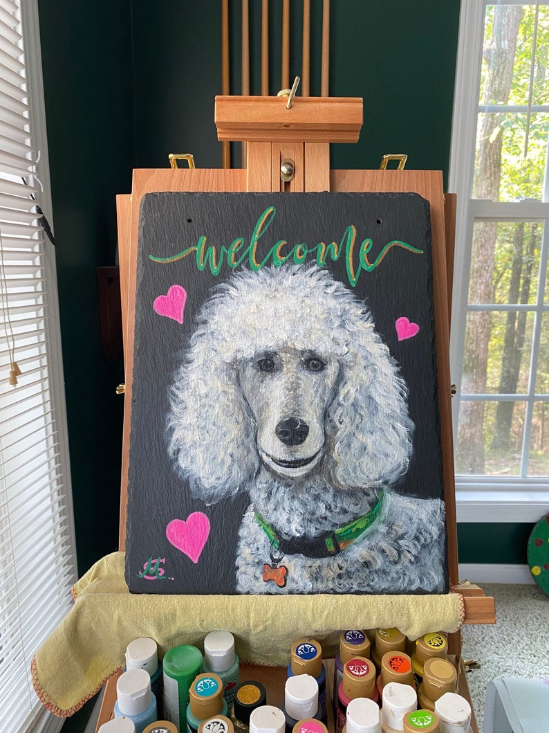 Your Doggy Welcome signCustom Pet Portrait, Hand Painted Slate,, Welcome sign with Dog, Custom WELCOME sign, Painted slate, Your Pet's Sign