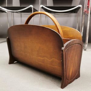 Vintage Wooden Magazine Rack: Mid-Century Modern Newspaper Holder