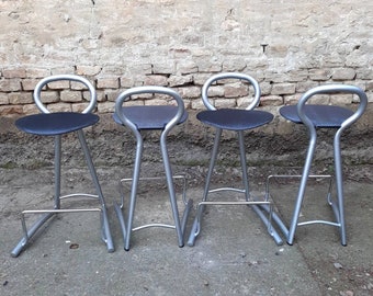 Vintage Metal & Wood Bar Stool with Footrest - 1980s German Design