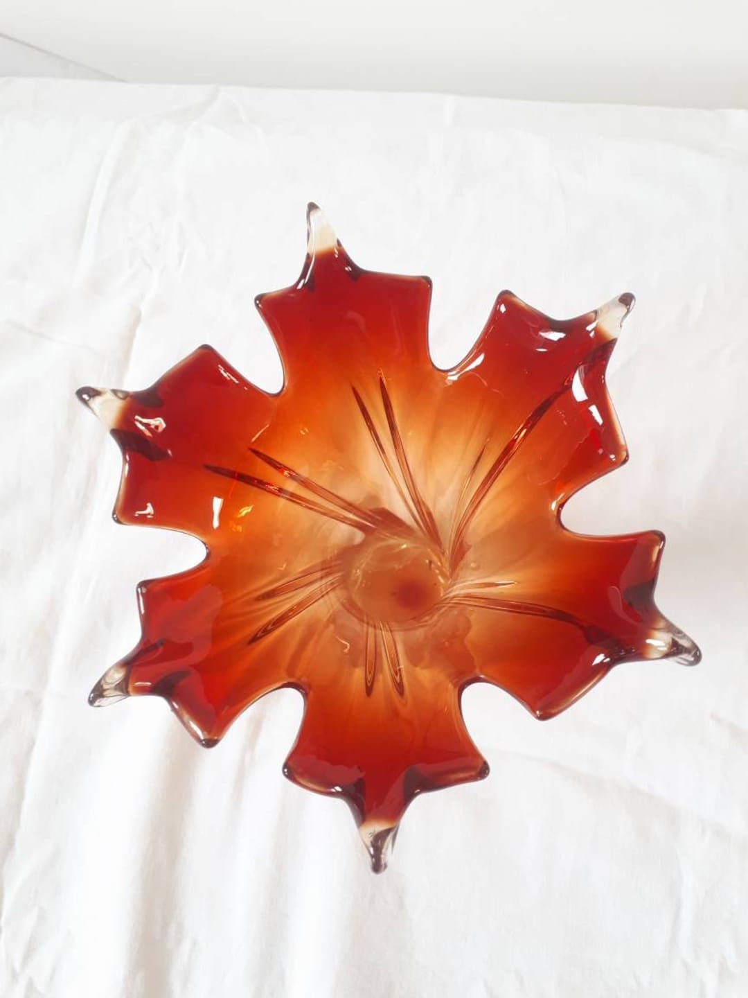 Vintage Red Glass Vase in the Shape of a Flower, Glass Art, Home Decor