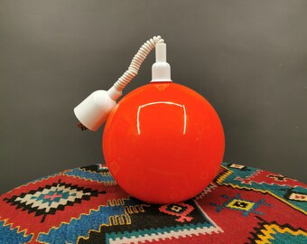 Red Opaline Glass Ball Light: Mid-Century Modern Pendant Lamp