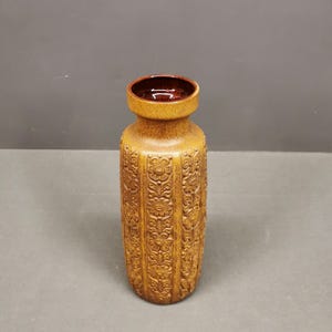 Large Vintage West Germany Vase, Brown Textured Pottery, Fat Lava Era, Mid-Century Modern
