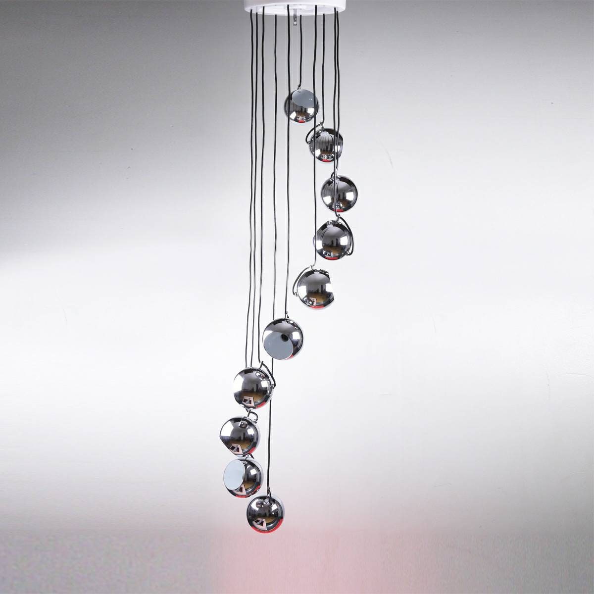 Meblo Guzzini Chrome Cascade Lamp: MCM Pendant Chandelier