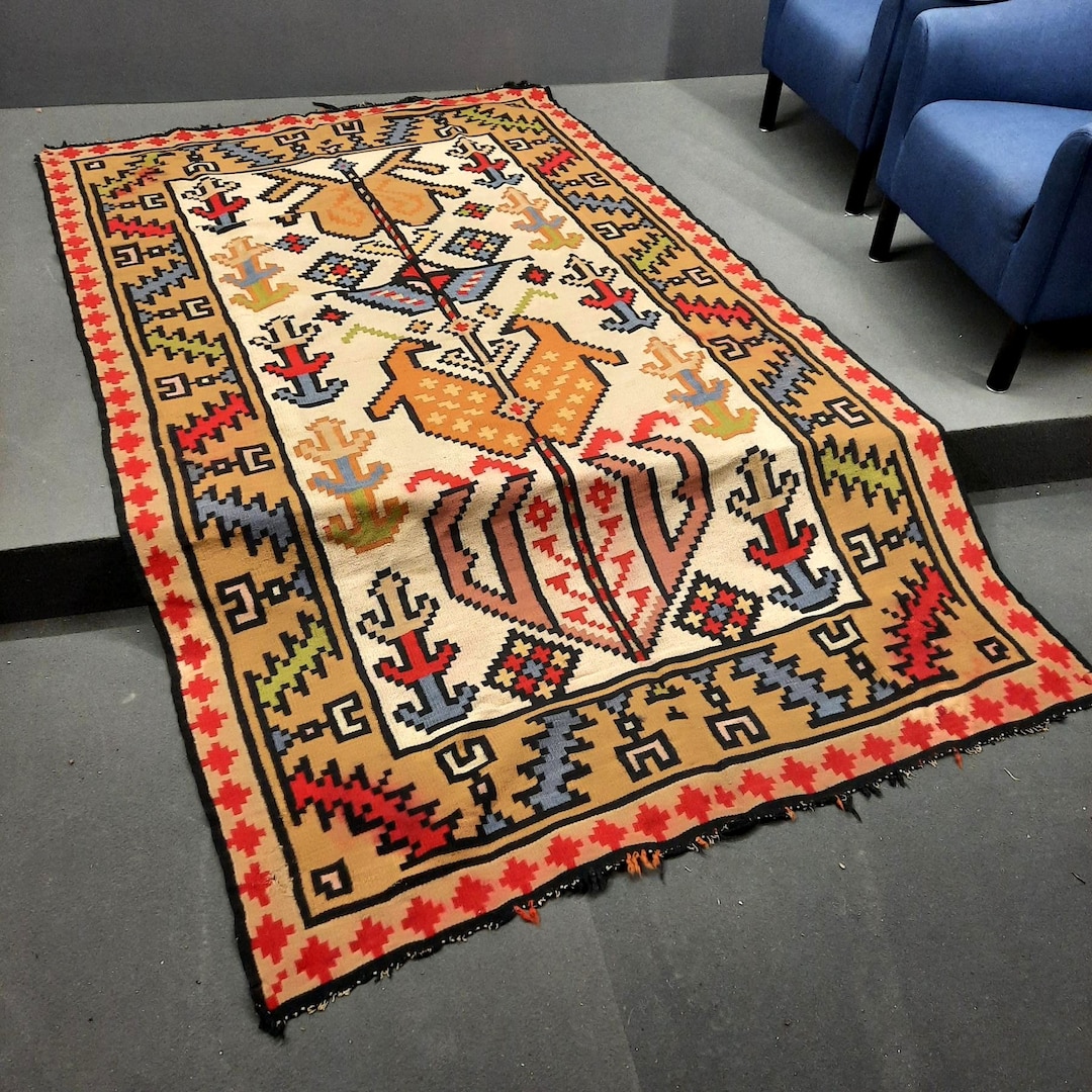Serbian Rug Vintage Carpet, Handmade Serbian Rug, Retro Tradicional Organic Kilim ...