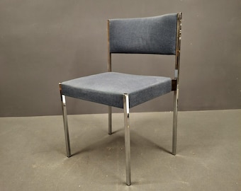 Vintage Blue Chrome Dining Chair: 1970s Mid-Century Modern Wiesner Hager