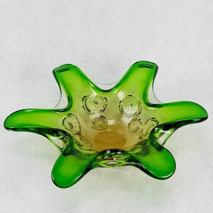 Jozef Hospodka Chribska Art Glass Bowl: Green Bohemian MCM Decor