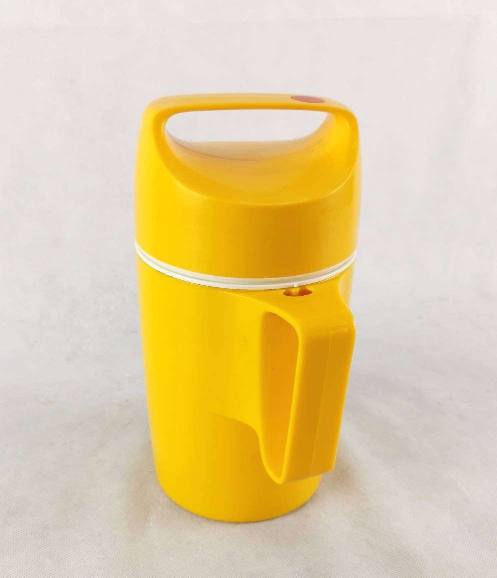 Vintage 70s Wide Mouth Thermos Model #6402 One Quart Size Yellow Beiges EUC
