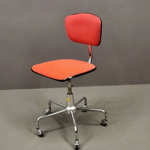 Vintage office chair, Red fabric and chrome chair, Adjustable chair, made in Germany in 80&#39;s