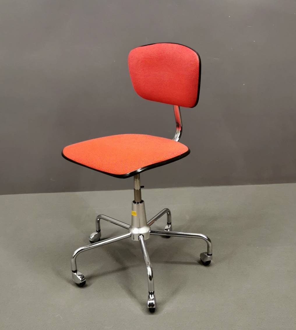 Vintage Office Chair, Red Fabric and Chrome Chair Vintage Office Chair, Red Fabric and Chrome Chair