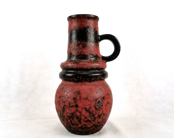 Scheurich Red Fat Lava Vase: West Germany Mid Century Pottery