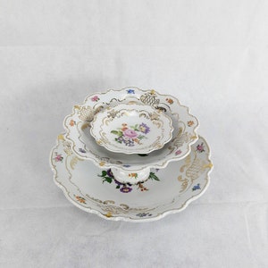 Vintage Wallendorfer Porcelain Tea Set: Hand-Painted Cake Stand, Trays