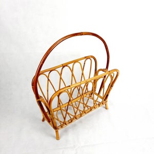 Magazine And Newspaper Rack, Magazine And Newspaper Holder, Mid Century Modem, Vintage Magazine Holder, Rattan Rack