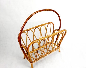 Magazine And Newspaper Rack, Magazine And Newspaper Holder, Mid Century Modem, Vintage Magazine Holder, Rattan Rack