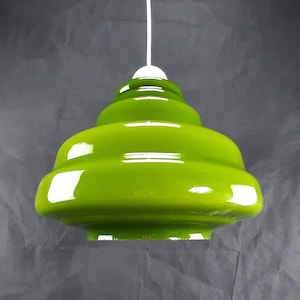 Vintage Green Glass Pendant Lamp: Space Age MCM Lighting