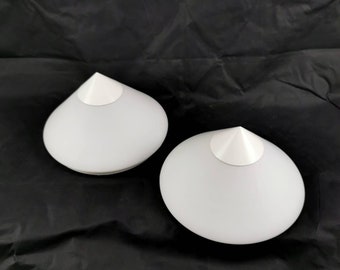 Pair Vintage Limburg Glass Flushmount Lamp: Mid Century Modern Lighting