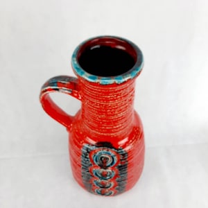 Vase en céramique Big Fat Lava : poterie allemande MCM rouge et grise