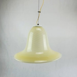 Mid Century Modern Murano White And Beige Glass Pendant Light, Murano Glass Lamp, Large Hat Lamp, 1970's, Murano Pendant Light,Made In Italy