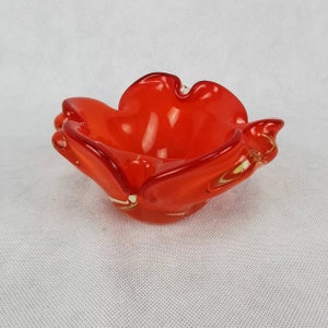 Red Glass Ashtray, Vintage Ashtray, Hand Made Ashtray, Made In Yugoslavia 80&#39;s, Glass Art, Work Glass, Mcm Ashtray