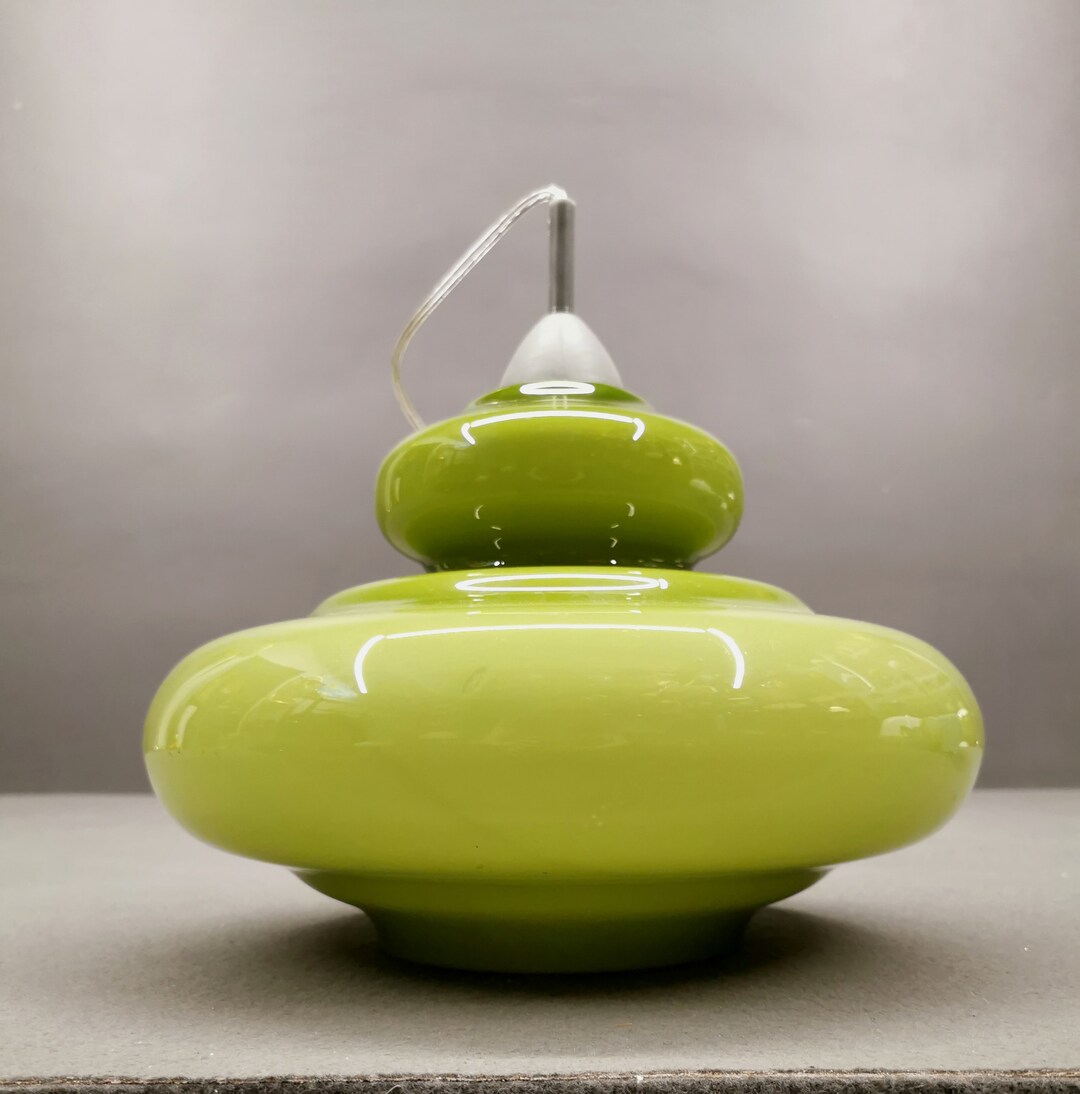 Vintage Green Pendant Lamp, Space Age Ceiling Lamp, MCM Glass Light