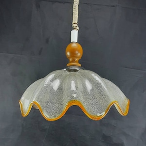 Mid Century Modern Murano White And Orange Glass Pendant Light, Brown Murano Glass Lamp, Hustadt Leuchten, Large Flower Lamp, 1970's
