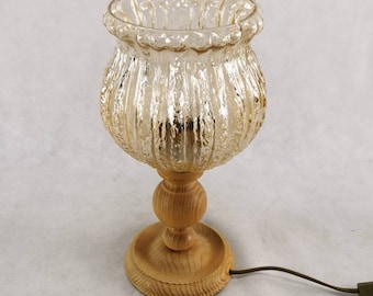 Vintage Glass and Wood Table Lamp: Mid Century Home Decor