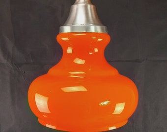 Vintage Orange Opaline Glass Pendant Lamp - 1970s Yugoslavia MCM Lighting