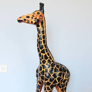 Vintage Handbemalte Leder Giraffe Skulptur - 1 Meter