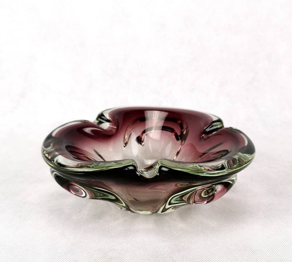 Vintage Purple Glass Ashtray: Handmade Czech Art Glass, 70s - Etsy