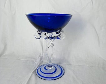 Vintage Jozefina Krosno Blue Glass Candle Holder: Polish