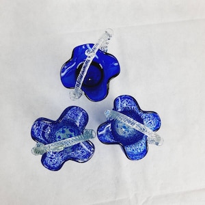 Set of Three Vintage Murano Blue Glass Baskets - 1970s Art Glass