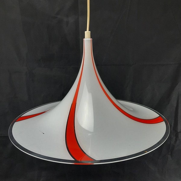 Meblo Guzzini Trompetenleuchte, verstellbare Space Age Pendelleuchte, Mid Century Modern Pendelleuchte, 70er Jahre, italienisches Design, Made in Jugoslavia