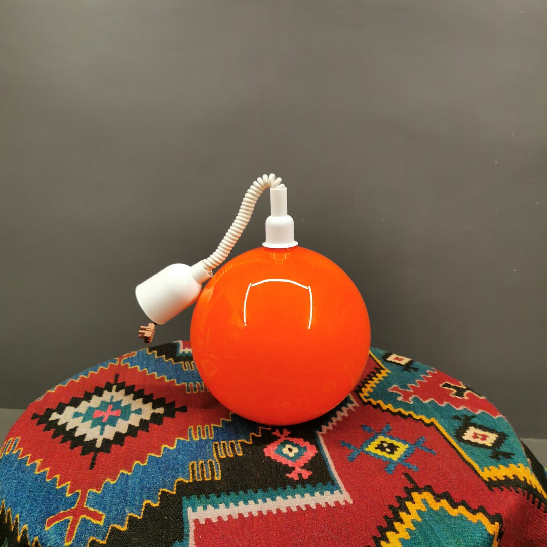 Space Age Pendant Opaline Glass Light, Ball Light, Red Glass Light, Mid
