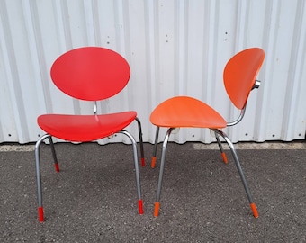 Couple Flototto Mosqito Dining Chairs, Modern Flototto Dining Chairs, Red And Orange Dining Chairs, Made In Germany, Elmar Flototto