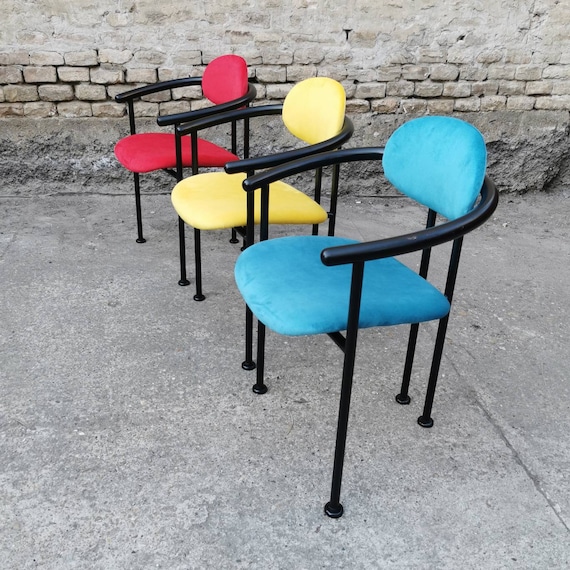Vintage 70s German Dining Chair: Retro Upholstered Metal Accent Chair